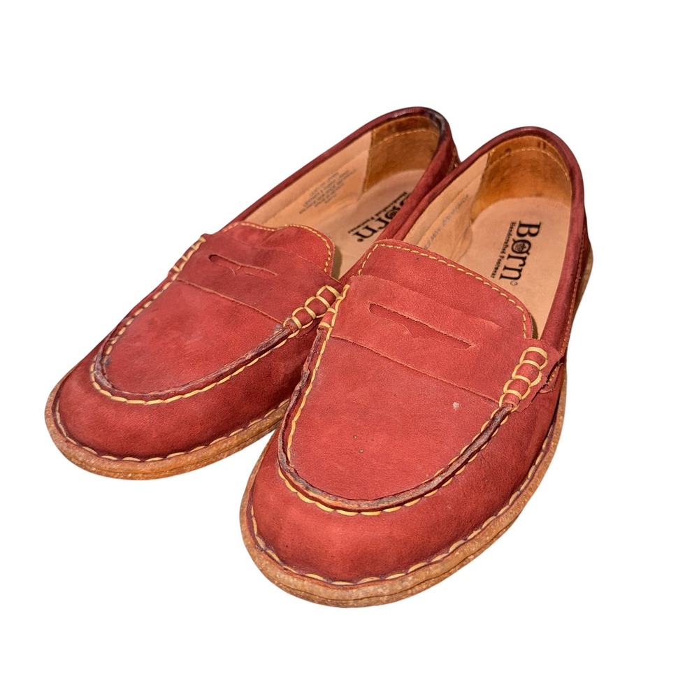 Born Penny Loafer Women 7.5 Pre-Owned Red Leather Contrast Stitching Shoes Boho - Picture 4 of 14